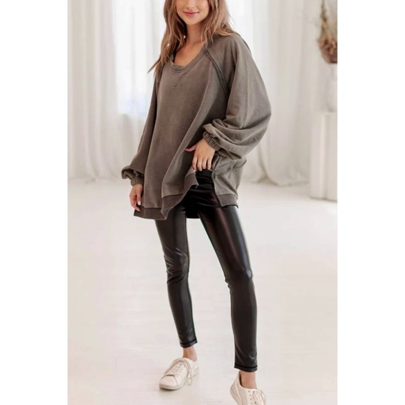 POL Vintage Charcoal Criss Cross Back Slouchy French Terry Pullover - Picture 6 of 13